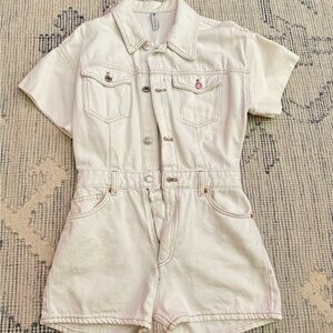 Zara White Denim Romper
